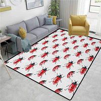 YucouHome Watercolor Animals Girls Rooms Nursery Decor Mats, Lady Bug Pattern Cute Animal Design Insect Ornamental Spring Image, Easy Maintenance Area Rug Living Room Bedroom Carpet(3'x 5')