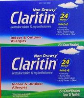 Claritin 24 Hour Allergy Non Drowsey, Loratadine 10 Mg/antihistamine, Individual Sealed 1 Tablet in a Packet (Box of 25 Pouches) Total 25 Tablets