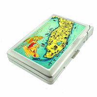 Cigarette Case with Built in Lighter Vintage Miami Florida Map S2 Smoking King Size Cigarettes Silver Metal Wallet 4" X 2.75" RFID Protection Orlando