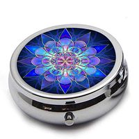 Pill Cases Metal,Custom Round Medecine Case Medecine Bottle Mini Travel Pill Vitamin Decorative Box Case Holder-Mandala