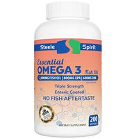 Fish Oil Omega 3 EPA DHA Supplement - NO Fish BURPS - 100% Tasteless, Odorless, Pure - 200 Enteric Coated Burpless Capsules - by Steele Spirit