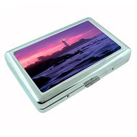 Perfection In Style Silver Cigarette Case Metal Wallet Holds 16 Cigarettes RFID Theft Protection Light House Design 008