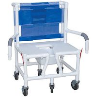 MJM International S126-5-BAR-DDA-SSDE-SQ-PAIL Bariatric Shower Chair, Full Support Commode Opening Soft Seat with Double Drop Arms and Commode Pail, 600 oz Capacity, 45" Height x 31" Width x 29" Depth, Royal Blue/Forest Green/Mauve