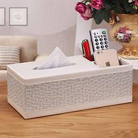 T-ZJHC Multi-Function Tissue Box Living Room Coffee Table Paper Remote Control Storage Box, Long 2 Grid - White Dandelion