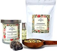 Cleansing Pure & Natural Ritual Kit 100% Natural & Non-Toxic for Purification, Negativity & Spiritual Cleansing with 1 Candle,a Roll-On Perfume & 3 Herbal Tea Bath Bags Pagan Hoodoo Conjure Wiccan
