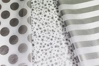 Metallic Silver & White Gift Wrap Tissue Paper for All Occasions. 36-Pack Includes 12 Sheets Each of Polka Dot, Striped and Stars Patterns. Large 20 x 30 Squares, Silver Metallic and White