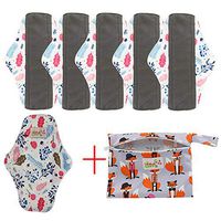 7pcs Set:1pc Mini Wet Bag +6pcs Bamboo Panty Liner Mama Cloth Menstrual Pads Reusable Sanitary Pads (M, White feather1)