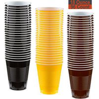 18 oz Party Cups, 96 Count - Black, Sunshine Yellow, Brown - 32 Each Color