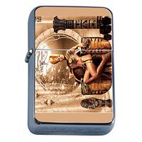 Egyptian Pin Up Girls Egypt Flip Top Oil Lighter S3 Smoking Cigarette Smoker Includes Silver Case