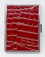 Red Crocodile Print Leather Compact (9 100s) Metallic Cigarette Case & Stash Box