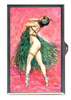 Pin-Up Redhead Showgirl Antique Fan Dancer Decorative Pill Box