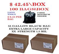 2 Box - Trash Bags, 55-60 Gallon - (100 Count\Box) 38 x 58 Low Density Garbage Bags (Black) 200 Bags Total