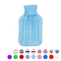 Harbour Housewares Full Size Hot Water Bottle with Knitted Cover - Baby Blue
