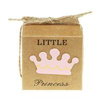 Vlovelife 50pcs Baby Pink Little Princess Paper Favor Boxes Gift Box + 50pcs Free Natural Jute Twine Cute Kraft Paper Gift Candy Box Baby Shower Birthday Party Favors - 2"x2"x2''