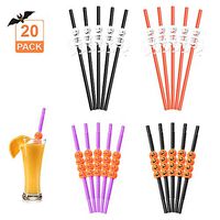 20 Pack Thanksgiving Party Plastic Drinking Straws Skeleton Skull and Pumpkin Reusable Straws Thanksgiving Decorations Supplies