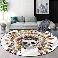RUGSMAT Skull Non-Slip Area Rug Pad Round,Native American Motif Pattern Coffee Table Mat Non-Skid Living Room Carpet Diameter-31