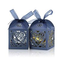 COTOPHER 60 Pack Love Heart Laser Cut Candy Boxes Wedding Party Favor Boxes Small Gift Boxes for Wedding Bridal Shower Baby Shower Birthday Party (60, Navy)