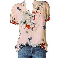 Meikosks Womens Plus Size Short Sleeve Blouses Floral Printing Pocket Tops Easy T Shirt Pink