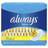 Always Maxi Feminine Pads for Women, Size 1, Regular Absorbency, Unscented, 48 Count - Pack of 6 (288 Count Total) (Package May Vary)