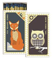 HomArt Large Decorative Fox and Owl Stamp Candle and Fireplace Wood Matches (Set of 10)