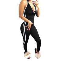 Sunfei Women Sexy Backless Striped Indie Fork Halter Strapless Pencil Pants Jumpsuit (Black, L)