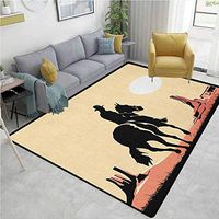 Western Animals Door Mats Outdoors, Image Art of Cowboy Riding Horse Towards Sunset in Wild West Desert Hero, Easy Maintenance Area Rug Living Room Bedroom Carpet(8'x 10') Yellow Orange Black