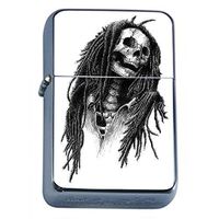 Windproof Refillable Flip Top Oil Lighter with Tin Gift Box Skull-068