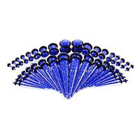 DELOVE 36PC Acrylic Ear Stretching Kit Tapers Plugs Silicone Tunnels Gauges Expander 14G-00G Ear Stretching Starter, Blue