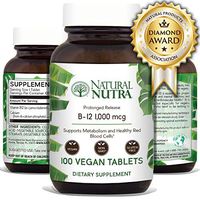 Natural Nutra Vegan Vitamin B12 1000 mcg, Cobalamin B 12 Supplement, Time Released with Calcium for Optimal Absorption, Energy and Brain Health, Non GMO, Gluten Free, 100 Tablets
