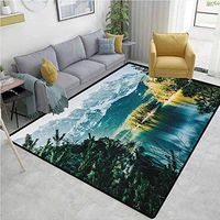 Landscape Novelty Bath Rugs, Mountain Lake in Northern Germany with Frozen Peaks Water in Winter Season Life, Durable Carpet Area rug - Living Dinning Room Bedroom Rugs and Carpets(2'x 3') Green White