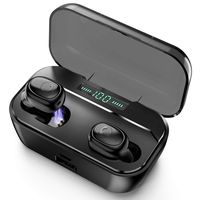 MLGB True Wireless Earbuds Bluetooth 5.0 Deep Bass 3D Stereo Sound in-Ear Headset, IPX7 Waterproof Sport Headphone Auto Paring Music Earpiece Mini Earphone with 3500mAH Charging Case (Black-LED)