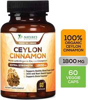Certified Organic Ceylon Cinnamon Standardized 1800mg - Organic Sri Lanka Ceylon Cinnamon Powder Pills - Made in USA - Best Natural Blood Sugar Support Supplement - 60 Capsules