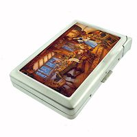 Perfection In Style Metal Cigarette Case with Built in Lighter Vintage Fairy Tale Design 011