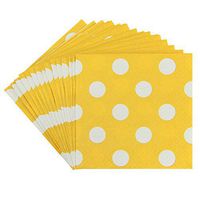 JAM PAPER Small Polka Dot Beverage Napkins - 5 x 5 - Yellow with Polka Dots - 48/Pack