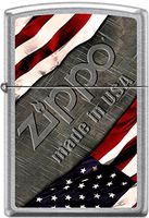 Zippo American Flag with Steel Background Made In USA Street Chrome Lighter NEW