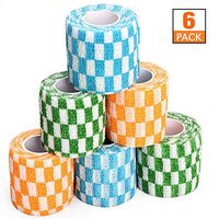TOBWOLF 6PCS Self Adhesive Bandage Wrap, 2" x5yd/5cmx4.5m Elastic Vet Wrap Cohesive Bandage with Plaid Pattern, Non-Woven First Aid Tape for Pet Animals, Ankle Sprains, Swelling - 3 Assorted Color