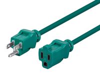 Monoprice 12ft 16AWG Green Outdoor Power Extension Cord, 13A (NEMA 5-15P to NEMA 5-15R)