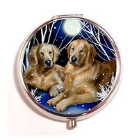 Golden Retriever Dogs Winter Custom image useful Round Pill case Three Compartment Pocket/Purse/Travel Pill Box