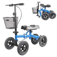 Foldable Four-Wheeled Basket Walker Pneumatic Tire Scooter Adjustable Knee Joint Heavy Crutches Alternative Glider 10in (Color : Red)