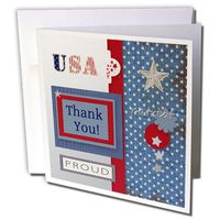 3dRose Patriotic Stars, Words, Blue, Silver, White, Red Greeting Cards, 6" x 6", Set of 6 (gc_130960_1)
