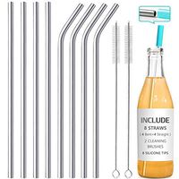 8 Piece 12 Inch Extra Long Reusable Metal Stainless Steel Thick Drinking Straws with Silicone Tips and Cleaning Brush, for Tall Tumblers 40 Ounce, Silver