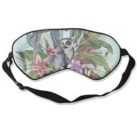 100% Silk Sleep Mask Eye Mask Watercolor Lemur Print Soft Eyeshade Blindfold with Adjustable Strap for Sleeping Travel Work Naps Blocks Light