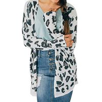 Meikosks Ladies Long Sleeve Outwear Leopard Print Cardigan Casual Outwear Fashion Coat White