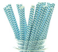 Aqua Blue Chevron Zigzag Straws - 25 - Teal Wedding Straws, Turquoise Party Paper Straws, Aqua Blue Chevron Straws