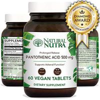 Natural Nutra Pantothenic Acid 500 mg, Vitamin B5 Supplement for Adrenal Support, Stress, Acne, Fat Metabolism and Energy, Time Release, 60 Vegan and Vegetarian Tablets