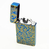 Unishow ® Luxury Double Arc USB Rechargeable Flameless Windproof Lighter with Gift Box! (Blue Flower)