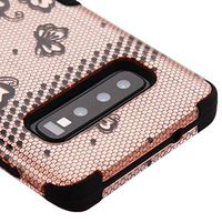 Kaleidio Case Compatible for Samsung Galaxy S10 G973 [TUFF] Rugged Armor 3-Piece [Shock/Impact Protection] Dual Layer Hybrid Rubber Cover [Rose Gold Lace Flowers]