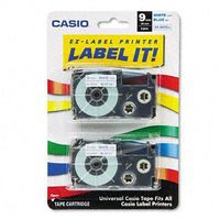 Casio Label Printer Tape - 23/64" Length - Dye Sublimation - Blue, Silver - 1 Each