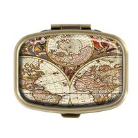 GDEE Vintage Map Custom Fashion Stainless Steel Bronze Pill Box Western Tablets Tablet Holder Management Case Pocket or Wallet
