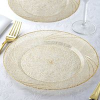 BalsaCircle 24 pcs 9-Inch Gold Glittered Clear Plastic Round Plates - Disposable Wedding Party Catering Tableware